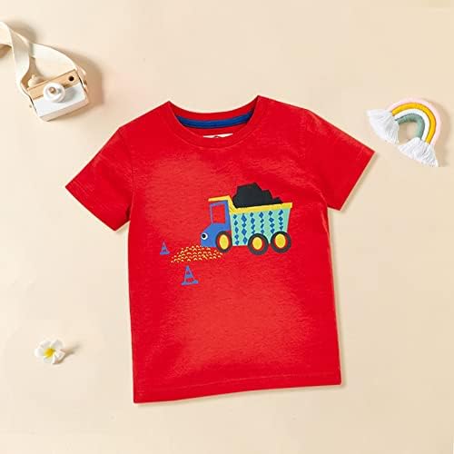 Краток ракав за кратки ракави за момчиња на мали деца, памук обичен автомобил графички екипаж летен врвен облека маици маици малиот
