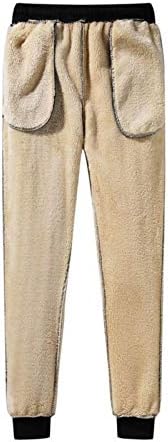 Менхонг машко термичко руно џебови задебелени зимски панталони руно наредени обични спортски панталони дома панталони Jeanан облека за жени црна