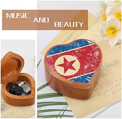 Ретро знаме од Северна Кореја Дрвена музичка кутија со срцева облик на срцева кутија за гроздобер дрво кутија за подарок