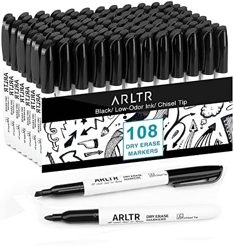 Маркери за суво бришење на Arltr, најголемиот дел, 108 пакувања со црна табла маркери со врвот на длето, маркери со низок мирис на суво бришење за домашна канцеларија До?