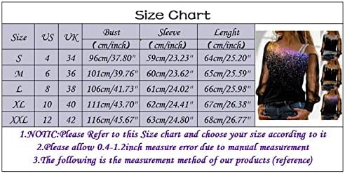Секси мрежи со долги ракави ладни маици за рамо за жени за жени за припишување на тунични кошули, облечени случајни асиметрични роса рамо