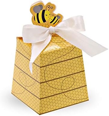 Сумдиректни Кутии За Подароци За Пчелни Кошници Од Хартија-50 парчиња Свадбени Кутии За Бонбони Со Панделки, Жолта Вини Кутија За Подароци За Бебешки Туш За Бебиња З