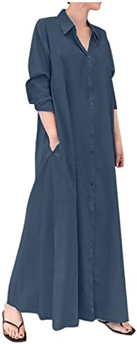 Зефотим Постелни фустани за жени 2023 година со долг ракав моден лесен лабав вграден обичен максичен фустан од максима