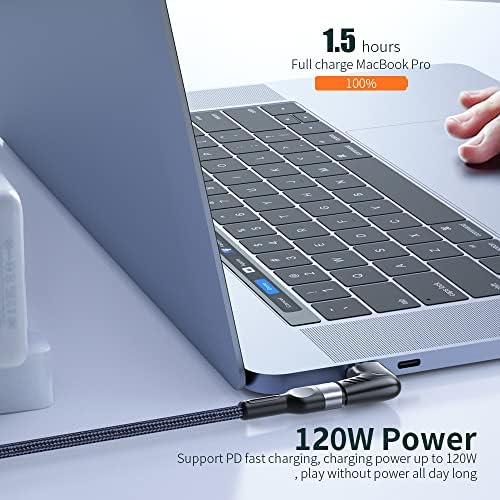 USB C магнетски адаптер, магнетски USB C до USB C конектор Правен агол со PD 120W брзо полнење и 480Mbps трансфер на податоци компатибилен со MacBook Pro/Air и повеќе паметен телефон од