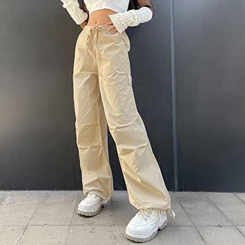 Fireените жени со низок половината карго панталони обични цврста боја Harajuku гроздобер Y2K низок пораст Baggy oggger опуштено