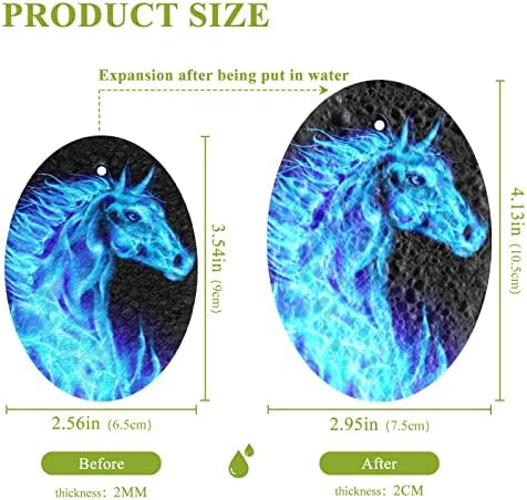 Алаза глава на синиот оган коњ природно сунѓери кујнски целулоза сунѓер за садови миење на бања и чистење на домаќинства, не-крик и еко пријателски, 3 пакувања