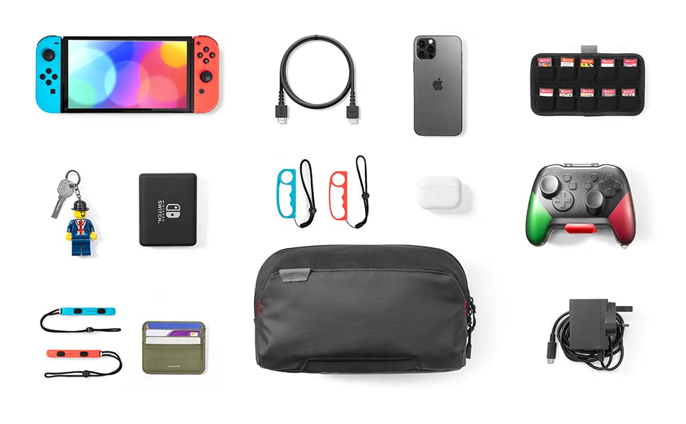 Торба за патувања на рамената Tomtoc Sling For Nintendo Switch/Switch OLED, отстранлива структура во форма на W, заштитна торбичка за носење со 20 касети за игри, вклопени во контролор/Pro