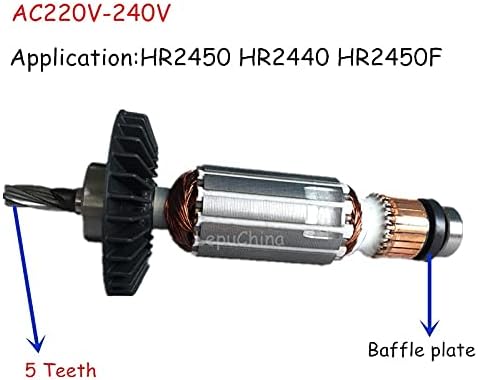 Заменски дел за M.C AC 220V Арматура Асисти Ротор за Makita HR2450 HR2440 Rotary Hammer 5 Додатоци за алатка за напојување на заби