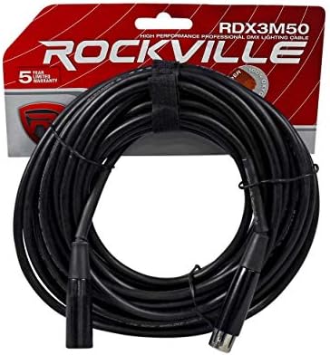 Rockville RDX3M50 50 стапки 3 пински DMX Кабел за осветлување од Bperенски бакар женски 2 машки, црна и Accu кабел 25 стапки 3 пински вистински DMX кабел оценет на 110 оми на крајот до кр?
