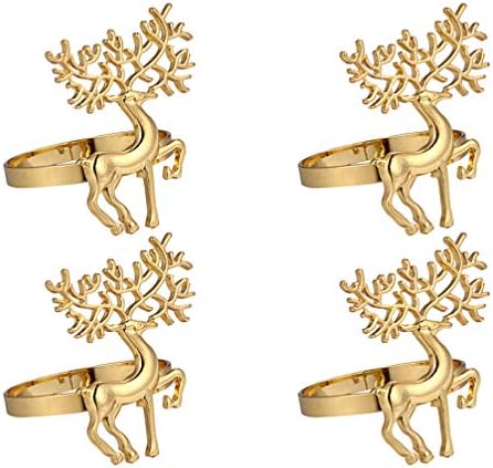 Nuobesty 4PCS Златен ирвасен салфетка држач за прстени за венчавки Божиќно салфетка прстен за божиќни празници