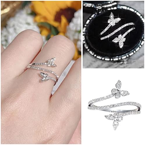 Двоен прстен од пеперутка сребрена циркон дијамантски венчален ангажман прстен подарок накит за жени во форма на пеперутка ринг -прстен