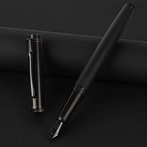 Weate Fine Nib Fillablable Fountain Pen со 30 касети со мастило Црно + A5 Journal со заклучување злато