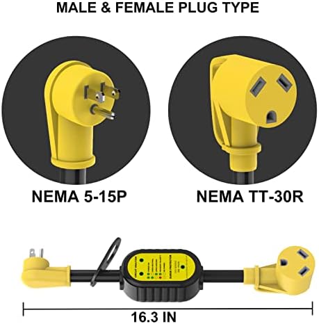 Eygde 15 засилувач до 30 AMP RV адаптер + 30 AMP Surge Protector, електричен стража за анализатор на коло со приколка за патувања