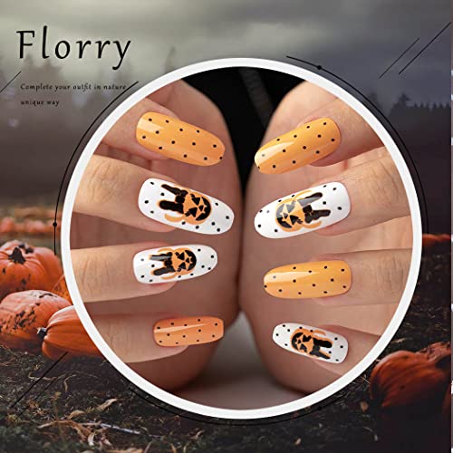Флори Ноќта на вештерките Акрилик Прес на нокти Средни лажни нокти за жени Лажни нокти со дизајни Бадем Целосно покритие стап
