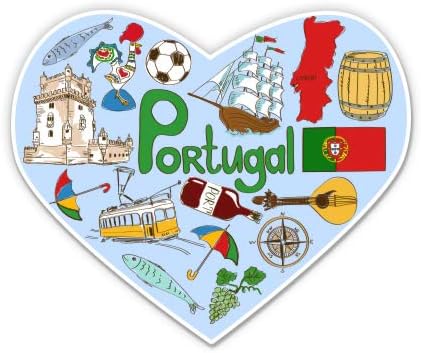 Патување со склопки на португалска срцева земја - декларација за налепница за винил за телефон, лаптоп, шише со вода