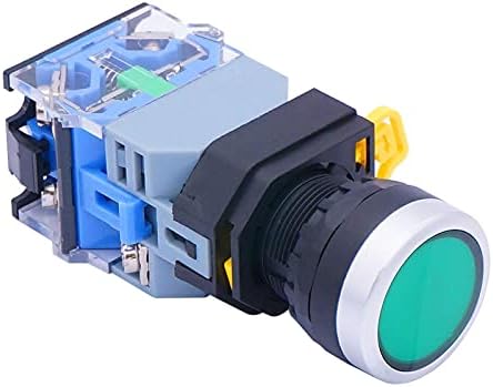 WTUKMO 22mm 10A 440V 1NO 1NC DPST зелено LED Push копче за прекинувачи на копчето Pushbutton прекинувачи со LED светлосен напон 110V