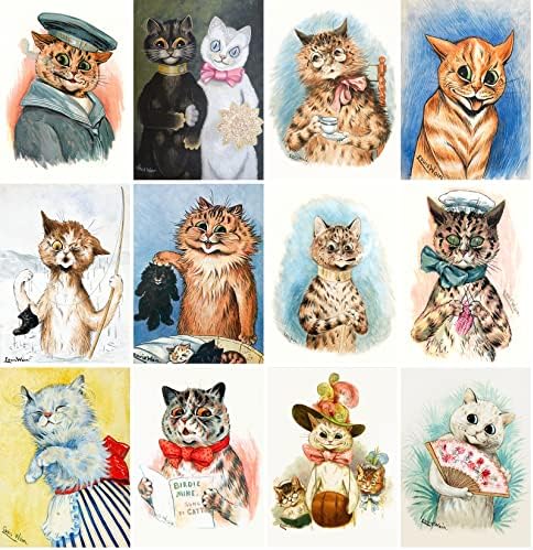 Сцени на мачки Pixiluv ~ 12 големи честитки ~ Гроздобер разгледници и илустрации на списанија од Луис Вејн