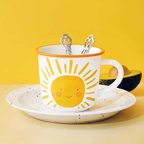 TREEWOO Sunshine Симпатична Кригла 12oz Керамичка Чаша Со Рачка Кафе Чај Млеко Вода Кригла Подарок За Мажи Жени Машина За Миење