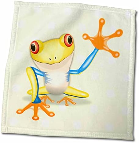 3Д роза слика на голема портокалова жаба на рачна крпа од жолти точки, 15 x 22