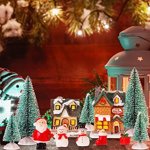 23 парчиња Божиќ во јули минијатурна смола село село предводена од селска куќа таблета фигура Санта снежен човек мини шише четки за