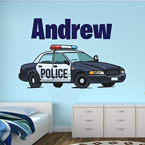 Прилагодено име wallид декорации полициска автомобилска wallидна уметност момчиња мурал спална соба соба wallид декор отстранлив