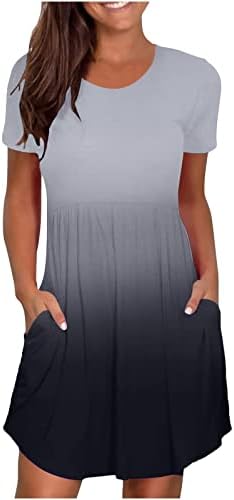 Фустан од половината на половината, летни летни фустани со краток ракав, обична едноставна маица лабава женска долга обична
