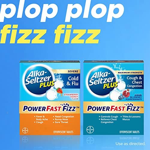 Alka-Seltzer Plus Powerfast Fizz, Тешка медицина на ладно и грип, таблети со мед од јагода, 20CT