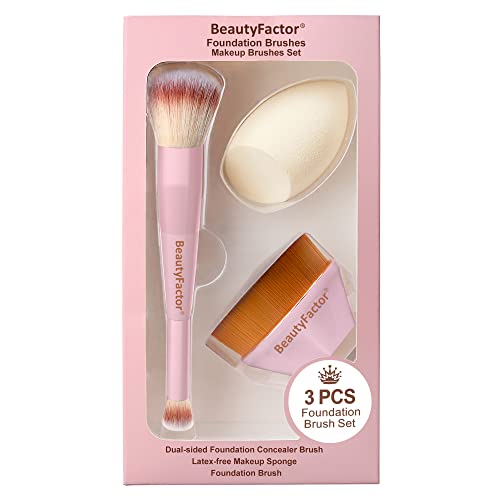 BeautyFactor Diual-завршен четка за шминка за сунѓер за сунѓер за беспрекорна течност, крем и примена на прав