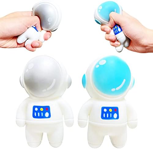 Астронаути Скајни Стрес топки Сензорна топка за тесто, слаби играчки со стрес на играчки за деца и возрасни, играчки за стискање на сребрена и сина боја на топката з
