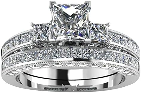 Бели три камења сите принцези исечени симулиран прстен за венчавки од дијамантски прстен 925 сребрени невестински комплети за