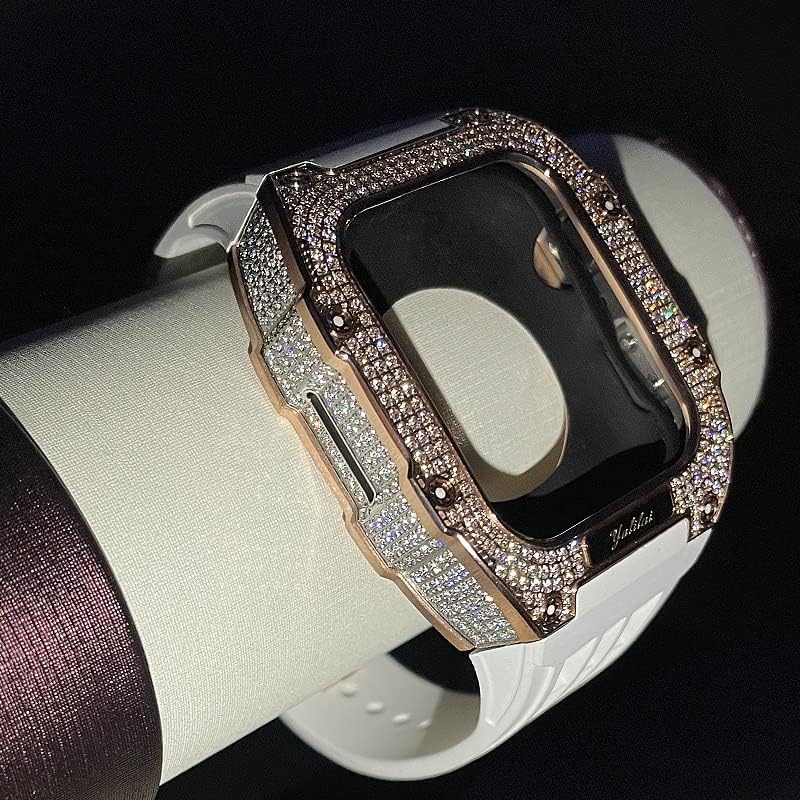 Кануз Гумена Лента Титаниум Рамка За Apple Watch 8/7 Apple Mod Гледајте Додаток Замена Титаниум Луксузен Случај Компатибилен Со Iwatch Серија 45mm Со Алатка