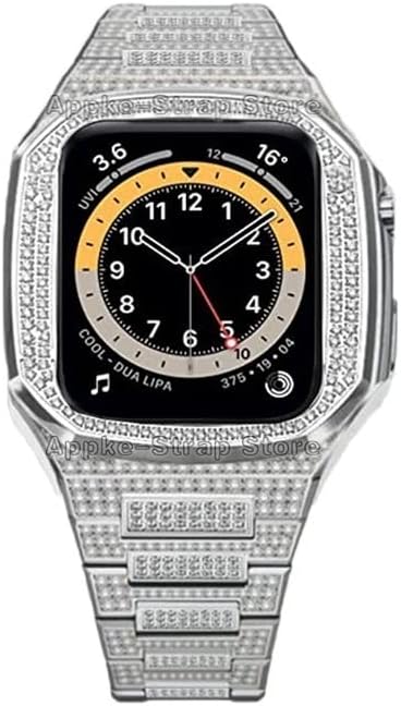 КОМПЛЕТ За Модификација НА Тексум Дијамант за Apple Watch Band 7 45mm Луксузни Рамки и Челични Ремени за Iwatch Серија 6 se 5 4 44mm