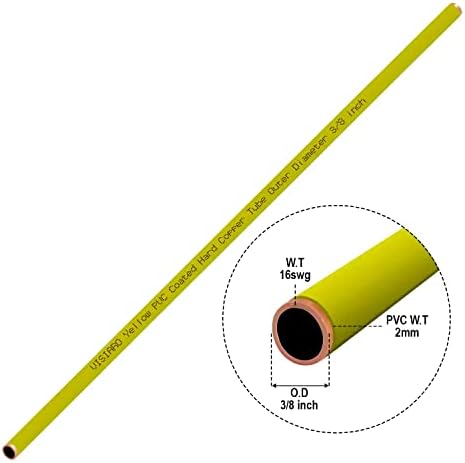 Visiaro Yellow PVC обложена тврда бакарна цевка, 1MTR, надворешна DIA 3/8 инчи, дебелина на wallидот 16 SWG, 2мм PVC облога, пакет од 10
