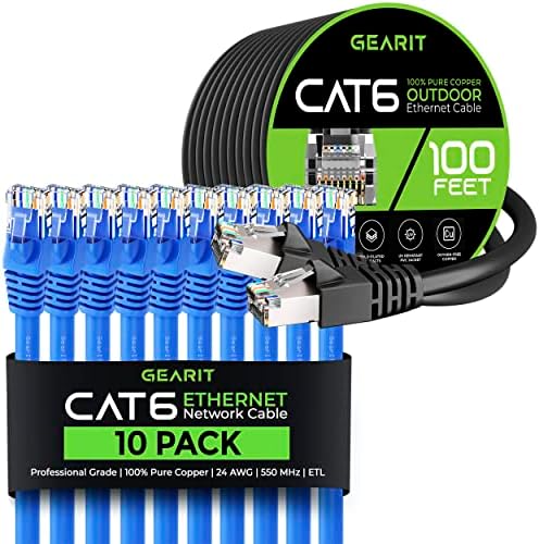 GearIT 10Pack 6ft Cat6 Етернет Кабел &засилувач; 100ft Cat6 Кабел