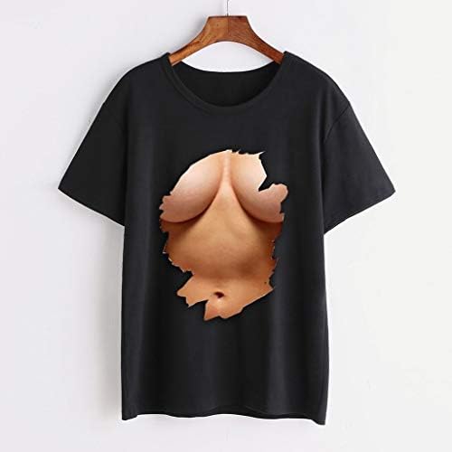 Врвот за жени плус големина Големи градите печатени екипаж маица кошула со кратки ракави маички блузи