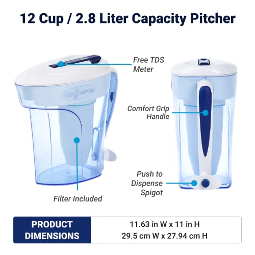 Zerowater 12-чаша подготвена 5-фаза на филтер за филтрирање на вода 0 TDS за подобрен вкус на вода од чешма-NSF овластен за намалување