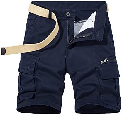 Машки класичен карго -истегнување кратко лето солидно патент копче џебови панталони лабави директно исечени карго шорцеви