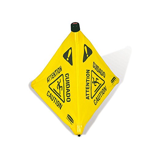 Rubbermaide Commercial Products Повеќејазичен „влажен под“ конус на подот, 20-инчен, жолт, знак за предупредување за намирници/канцеларија/ресторан/трговски