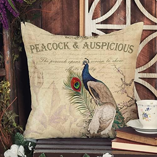 Ретро пурпурна чанта од паун со цвеќиња фрли капа за капаци на перница насликан декор на паун Паук и пријатна перница за перница,