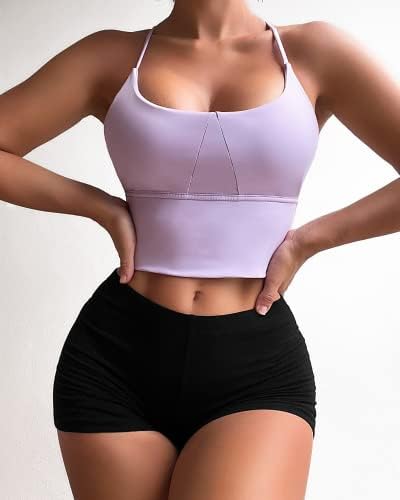 Esprlia жени Longline Padded Sports Bra Fitness Fitness Tookulting Whilds Joga Top Top
