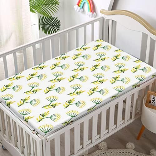 Зелен и жолт тематски вграден креветче за креветчиња, стандарден сад за душек за креветчиња со меки мали деца, вграден лист душек или лист за кревет, 28 „x52“, папрат ?
