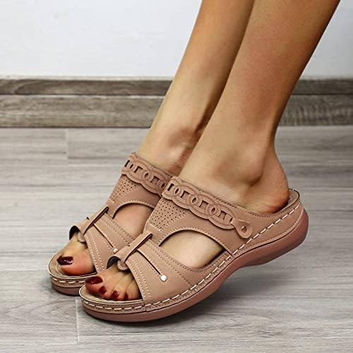 Клин -сандали за жени широка ширина печати/чиста боја блок бујна потпетица на отворено сандали за пешачење чевли за пешачење