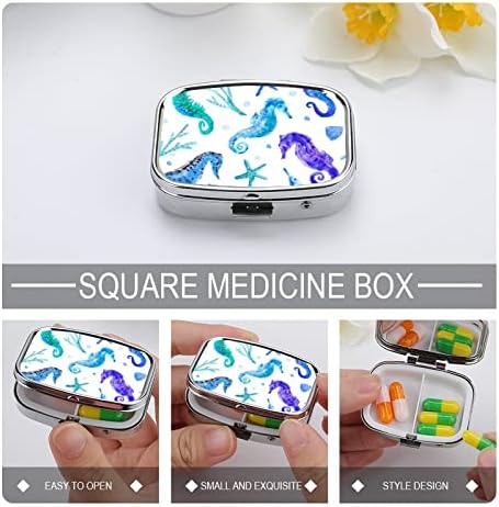 Пилула BOX Starfish Sea Weed Seahorse Seahorse Square-форма во форма на таблети за таблети, преносен пилум за витамин контејнер, држач за апчиња со 3 оддели