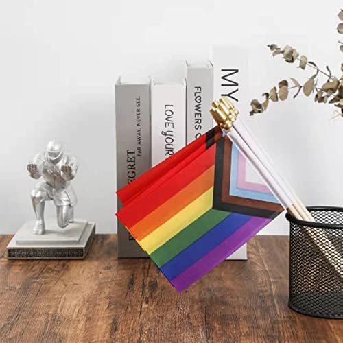 25 Пакувајте мал напредок гордост Виножито геј стап со знаме мини рачно вметнување на прогресивна гордост ЛГБТК знамиња 4x6inch