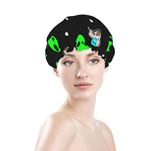 Womenените што можат да се користат затегнати капа за коса од полите, туѓи НЛО зелени двојни слоеви водоотпорна капа за бања за туширање
