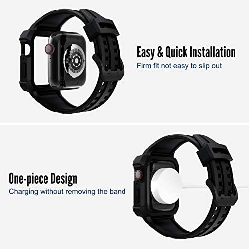 Gelishi компатибилен со Apple Watch Band 45mm 44mm 42mm, мажи солиден заштитен случај на браник со спортски воен удар воен отвор за серија на часовници 8 7 6 SE 5 4 3 2, црно