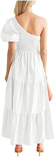 Lutенски летен фустан 2023 секси секси со еден рамо краток ракав лето бохо солидна боја на долги плажа фустани