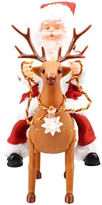 Декорација на luwsldirr_christmas Смешно електричен Дедо Мраз возење елени музика играчка деца подарок