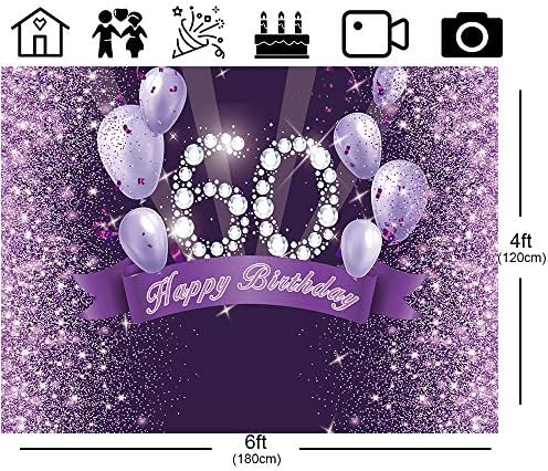 Белимас Сјај Пурпурна Балони 60 Роденден Партија Позадина Среќен Роденден 60 Фото Позадина Жени Шеесет Роденден Торта Маса Фотографија Банер Реквизити