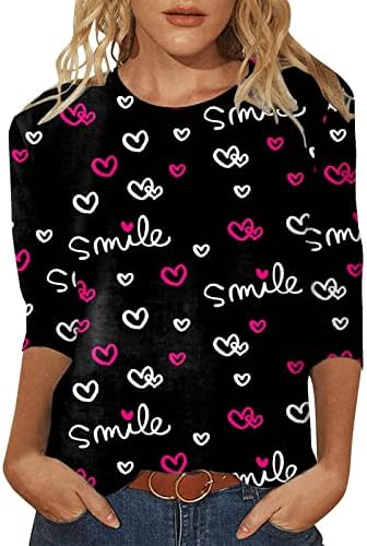 Ден на вineубените 3/4 кошули со долг ракав за жени модни срцеви усни печати врвови за туники за толење маички кошула